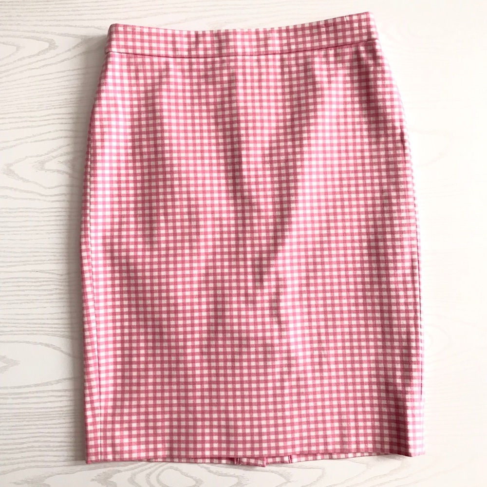 SOLD J. CREW No 2 Pencil Skirt Pink in Gingham - Picture 5 of 8